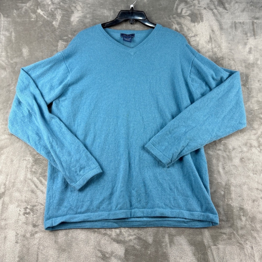 Faconnable Cashmere Sweater Mens Large V-Neck Blue Long Sleeve EUC